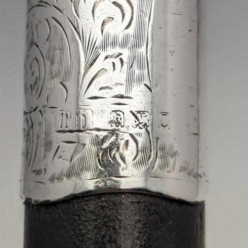 1923 British antique gentleman's cane black shaft pure silver decorative handle 93cm